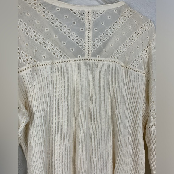 Women’s Lucky Brand Cream Eyelet Knit Peasant Boho Top Tassels Size Large - Picture 6 of 8